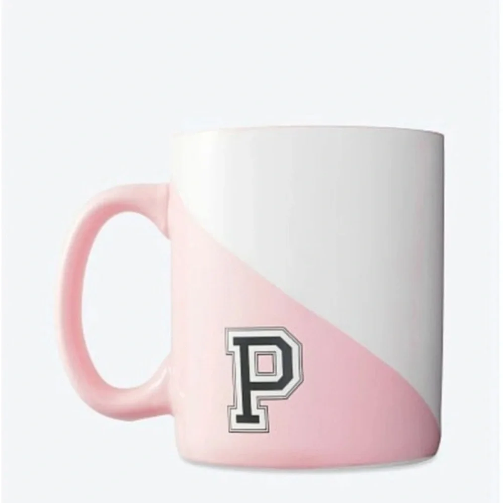 VICTORIA'S SECRET PINK MONOGRAM LARGE MUG 29.7oz WHITE AND PINK - Picture 1 of 3